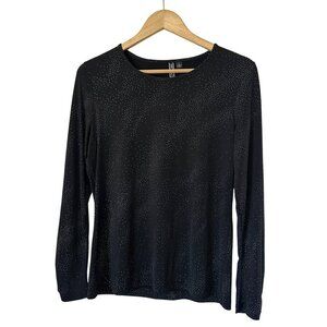 Sno Skins Metallic Fleck Top Womens Size L Black Base Layer Stretch Knit Shirt